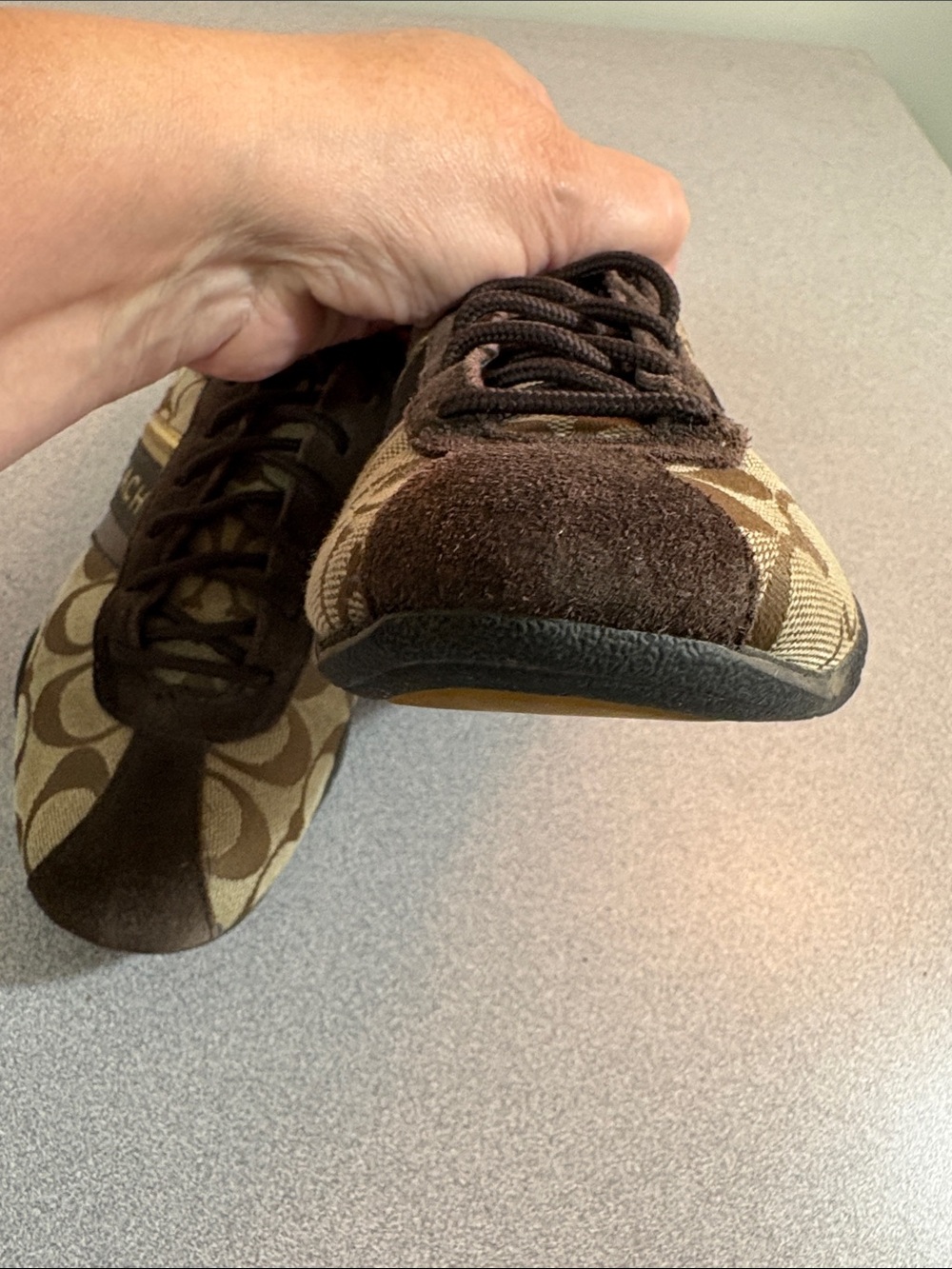 Coach Brown Monogram Logo Lace-Up Sneakers with Gold Trim - Picture 13 of 14
